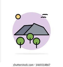 Landscape, Mountain, Tree, Birds Abstract Circle Background Flat color Icon. Vector Icon Template background