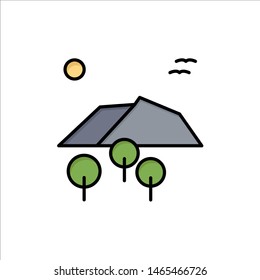 Landscape, Mountain, Tree, Birds  Flat Color Icon. Vector icon banner Template. Vector Icon Template background