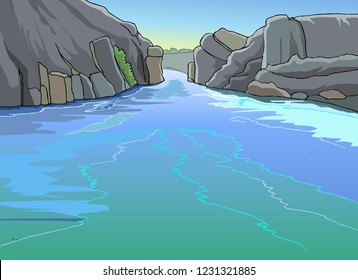 Landscape with mountain and water, Flow of River near village