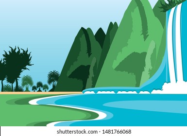 landscape mountain with waterfall scene nature