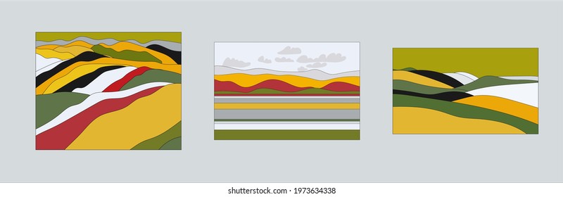 landscape mountain winter night vector background set