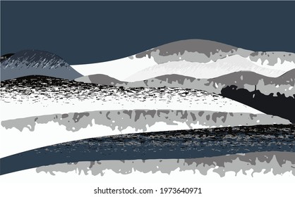 landscape mountain winter night vector background