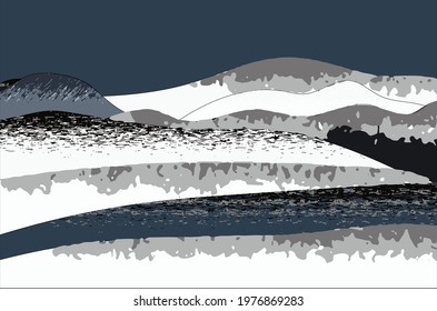 landscape mountain winter night vector background