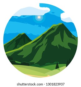 landscape mountainous in circular frame