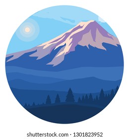 landscape mountainous in circular frame