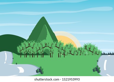 landscape mountainous nature with roads vector illustration design