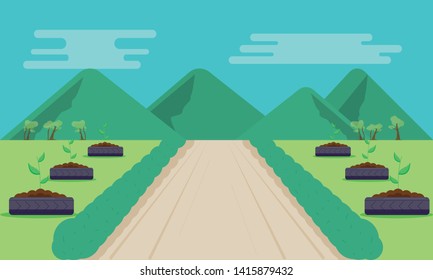 landscape with mountains background vector illustration