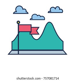 landscape with mountains and clouds in the sky and flag design