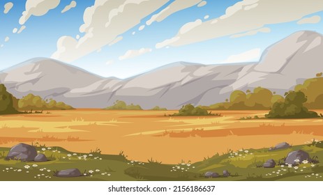 Landscape with mountains and clouds, vector illustration