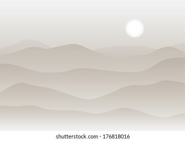 Landscape with mountains in fog