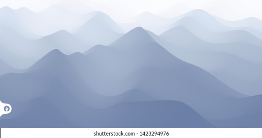 Landscape with mountains and fog. Mountainous terrain. Abstract background. Vector illustration. 