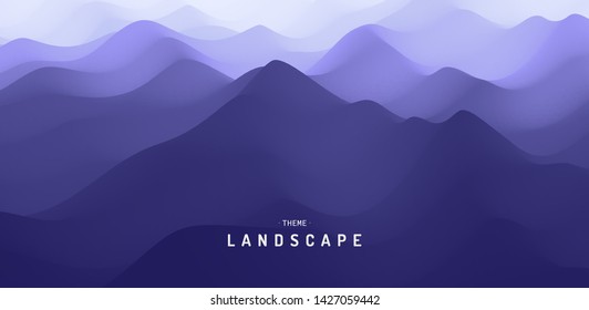 Landscape With Mountains And Fog. Mountainous Terrain. Abstract Background. Vector Illustration. 