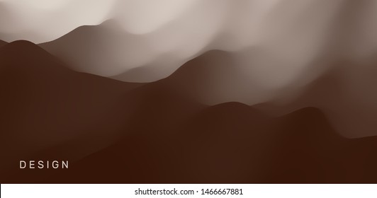 Landscape with mountains and fog. Mountainous terrain. Abstract background. Vector illustration. 