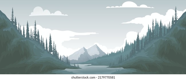 landscape with mountains and fog and rivers mountain vector image Templates for designing presentations and posters.