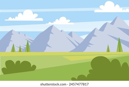 Landscape. Mountains Forest. Flat illustration. Sky. Clouds