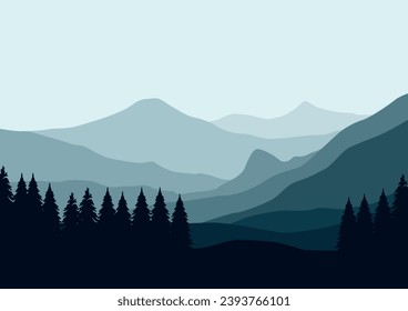 Landscape mountains and forest, vector illustration for background design.