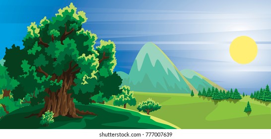 Landscape with mountains of forests and steppes