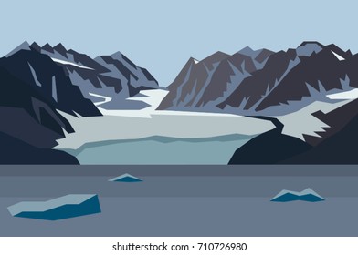 Landscape with mountains and glacier.