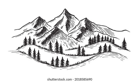 Landscape mountains. Hand drawn illustration.	
