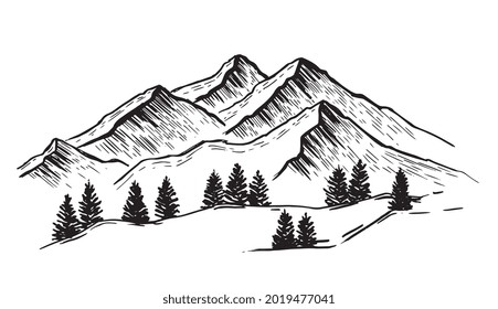 Landscape mountains. Hand drawn illustration.	
