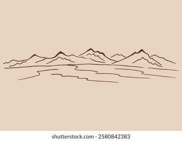 Landscape with mountains. Hand drawn vector illustration.