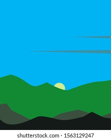 Landscape with mountains and hills. Flat modern design. Banner with place for text. Sports, tourism and travel.
