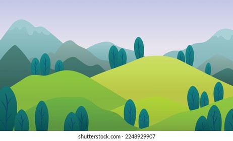 Landscape with mountains and hills in flat style.