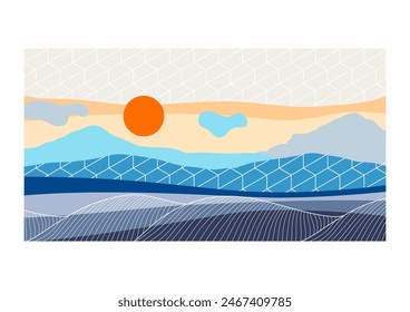 Landscape with mountains and hills. Natural scene illustration.