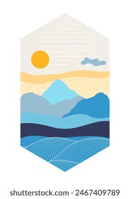 Landscape with mountains and hills. Natural scene illustration.