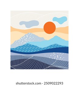 Landscape with mountains and hills. Natural scene illustration.
