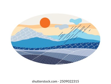 Landscape with mountains and hills. Natural scene illustration.