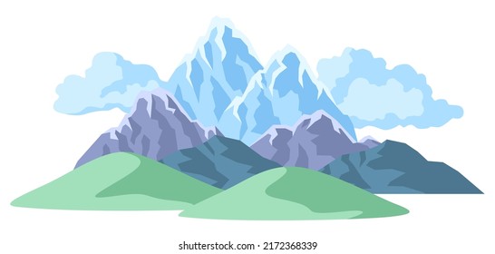 Landscape with mountains, hills and sky. Natural illustration. Abstract style.