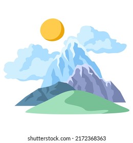 Landscape with mountains, hills and sky. Natural illustration. Abstract style.