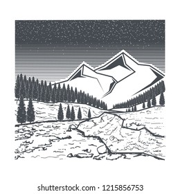 landscape and mountains illustration