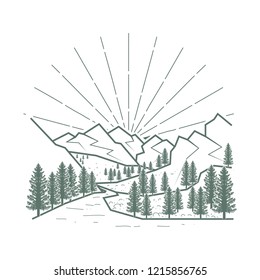 landscape and mountains illustration