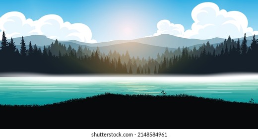 landscape with mountains and lake