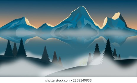 landscape with mountains and lake	