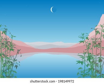  landscape with mountains and lake background vector illustration