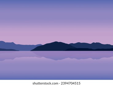 Landscape mountains and lake panorama, vector illustration.