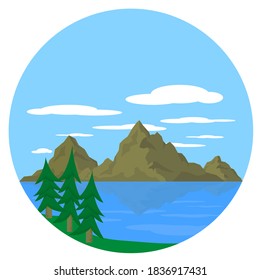 landscape mountains and lake, vector illustration