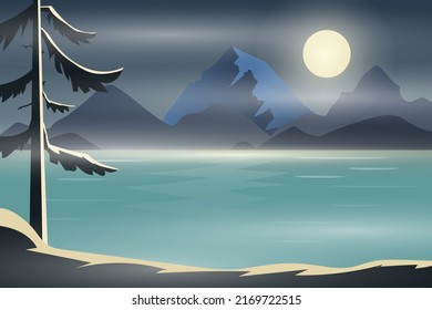  Landscape with mountains lake veector