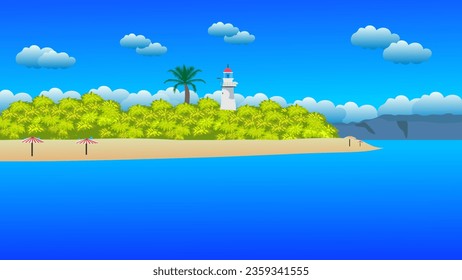 Paisaje de montañas y lagos. ilustración vectorial. Caricatura panorámica plana del verano de primavera hermosa naturaleza, prado de praderas verdes con flores, bosque, pintoresco lago azul y montañas