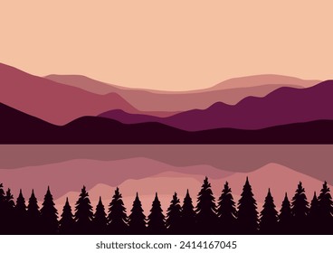 Landscape mountains with lakes. Vector illustration in flat style.