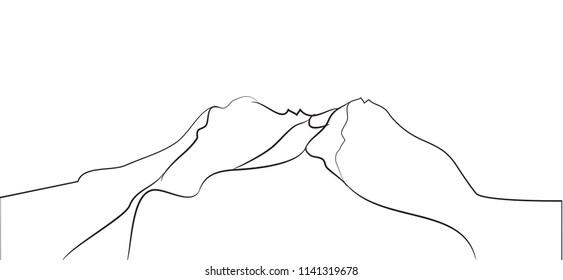 landscape mountains, lines, vector, white background