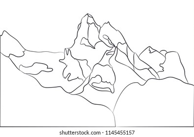 landscape mountains, lines, vector, white background