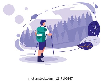 landscape with mountains and man skiing