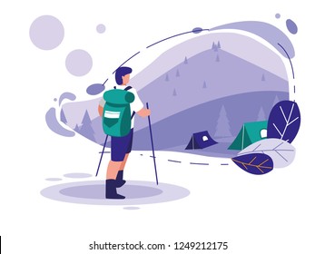 landscape with mountains and man skiing