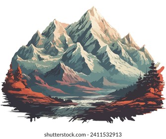 landscape in the mountains. Mountain vector art illustration on white background. Camping in the mountains vector.