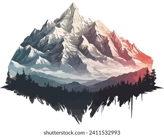 landscape in the mountains. Mountain vector art illustration on white background. Camping in the mountains vector.