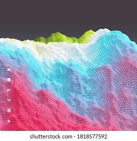 Landscape with mountains. Mountainous terrain. Abstract background. 3d vector illustration.